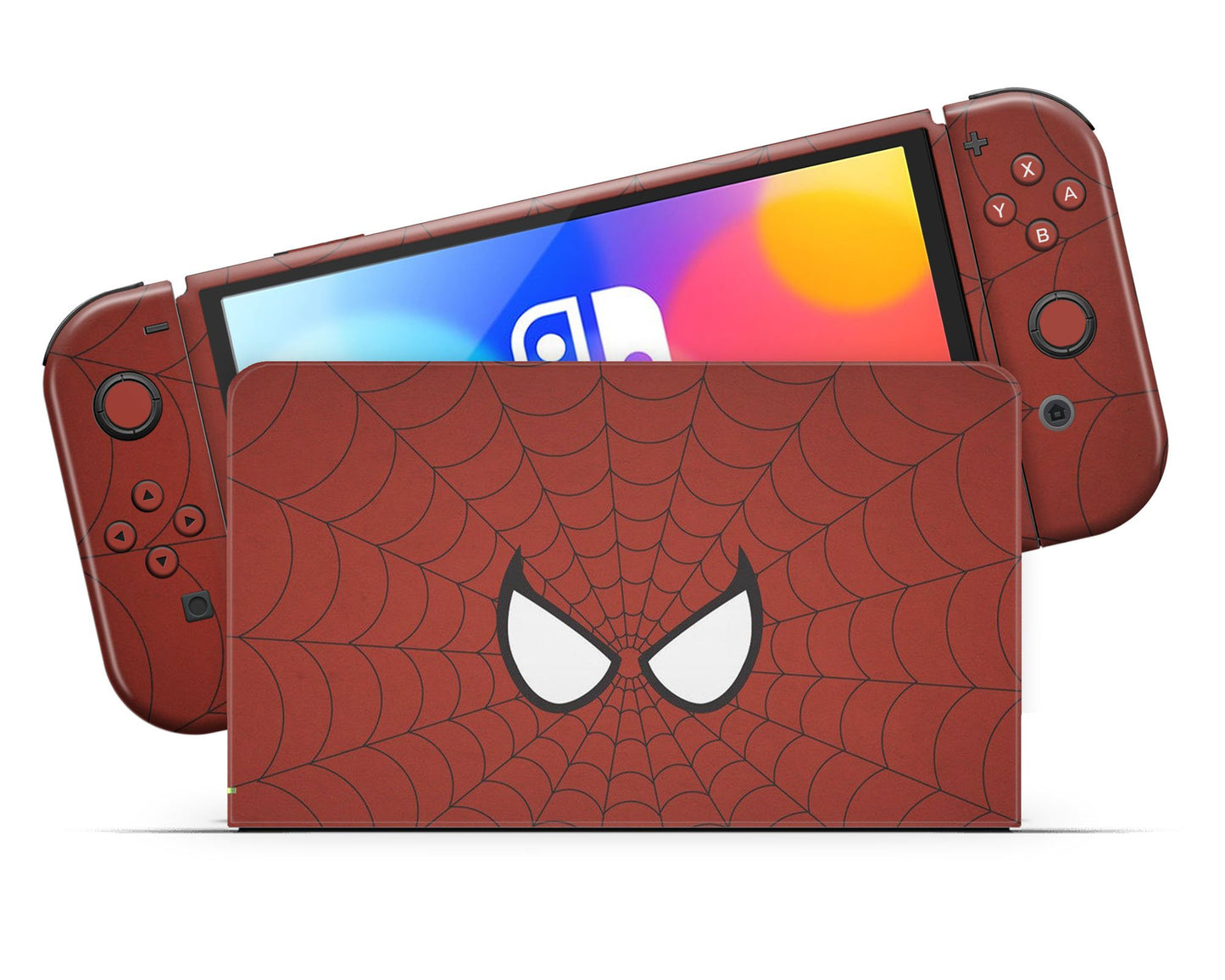 Lux Skins Nintendo Switch OLED Red Spiderman Webbing Full Set Skins - Pop culture Spiderman Skin