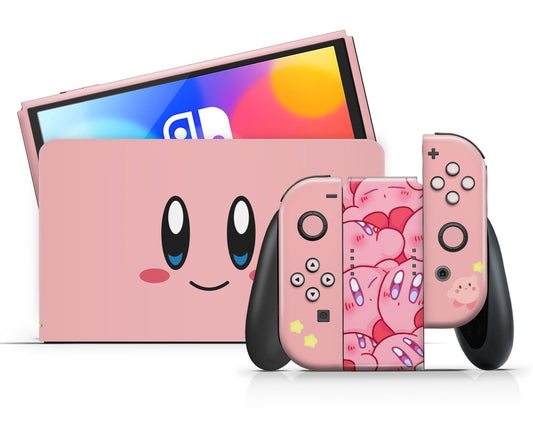 Lux Skins Nintendo Switch OLED Kirby Pastel Pink Full Set Skins - Pop culture Kirby Skin