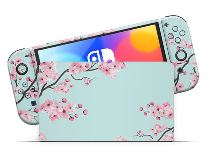 Cherry Blossom Teal Mint Nintendo Switch OLED Skin