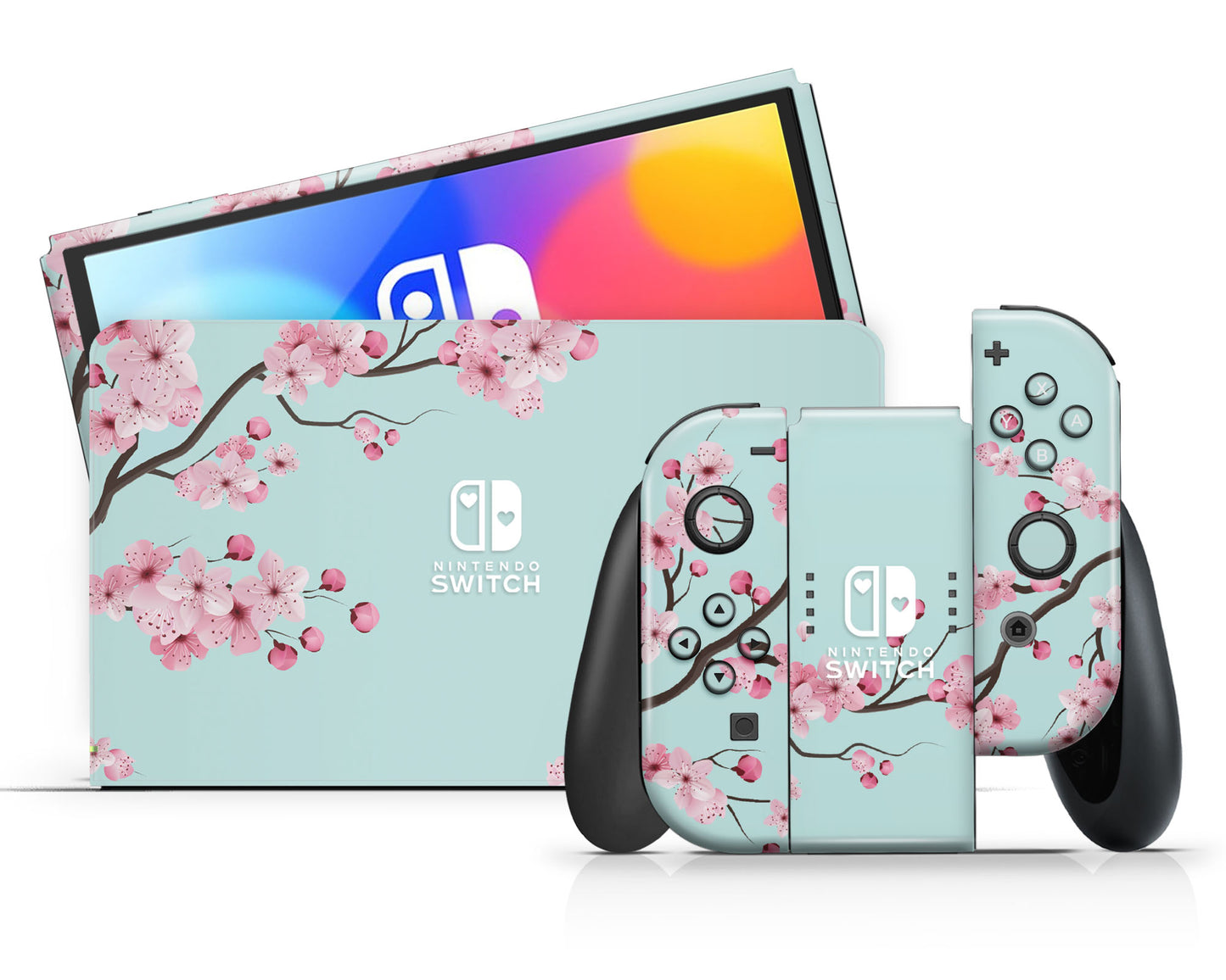 Cherry Blossom Teal Mint Nintendo Switch OLED Skin