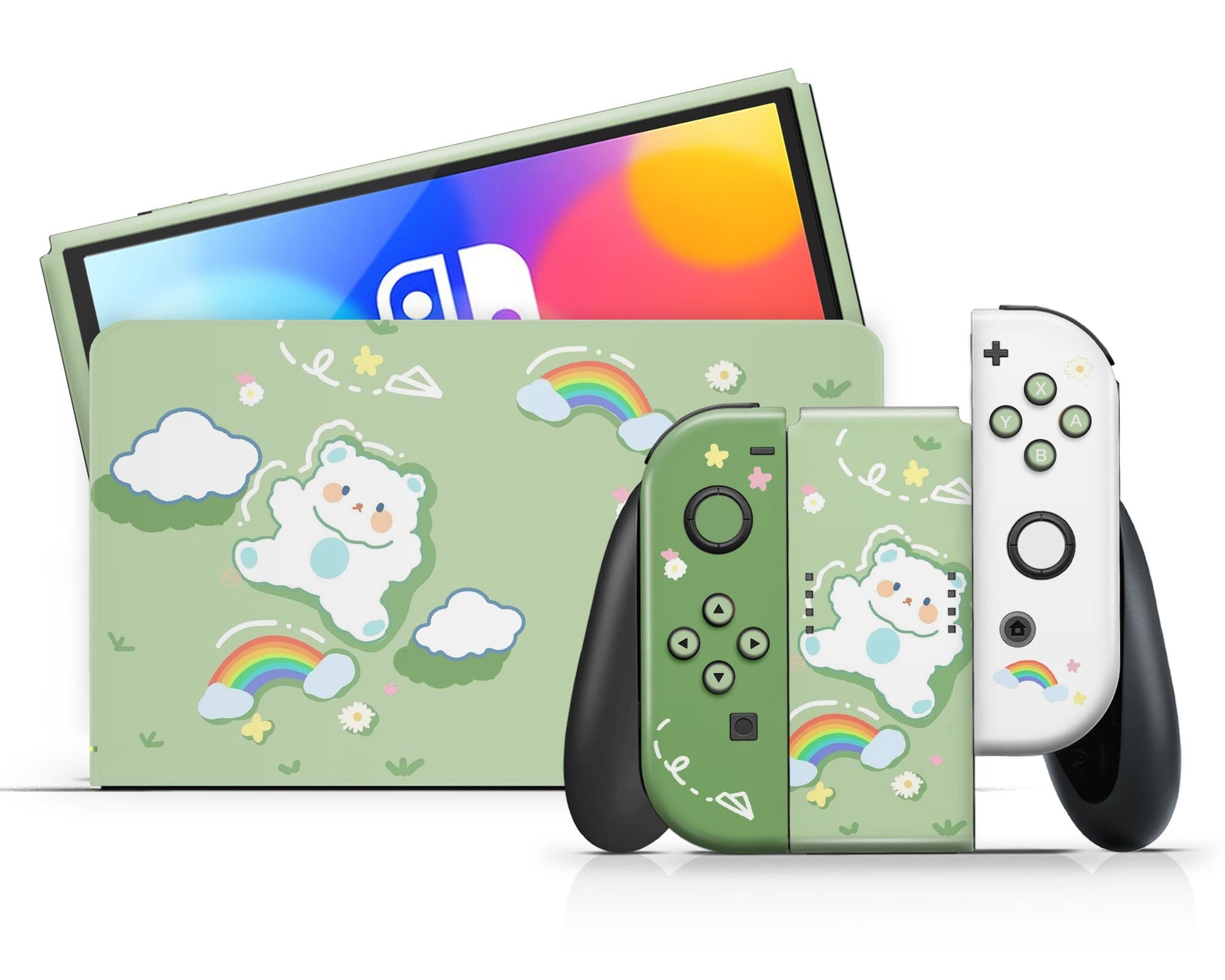 Lux Skins Nintendo Switch OLED Kawaii Green Bear Full Set Skins - Art Cute Skin