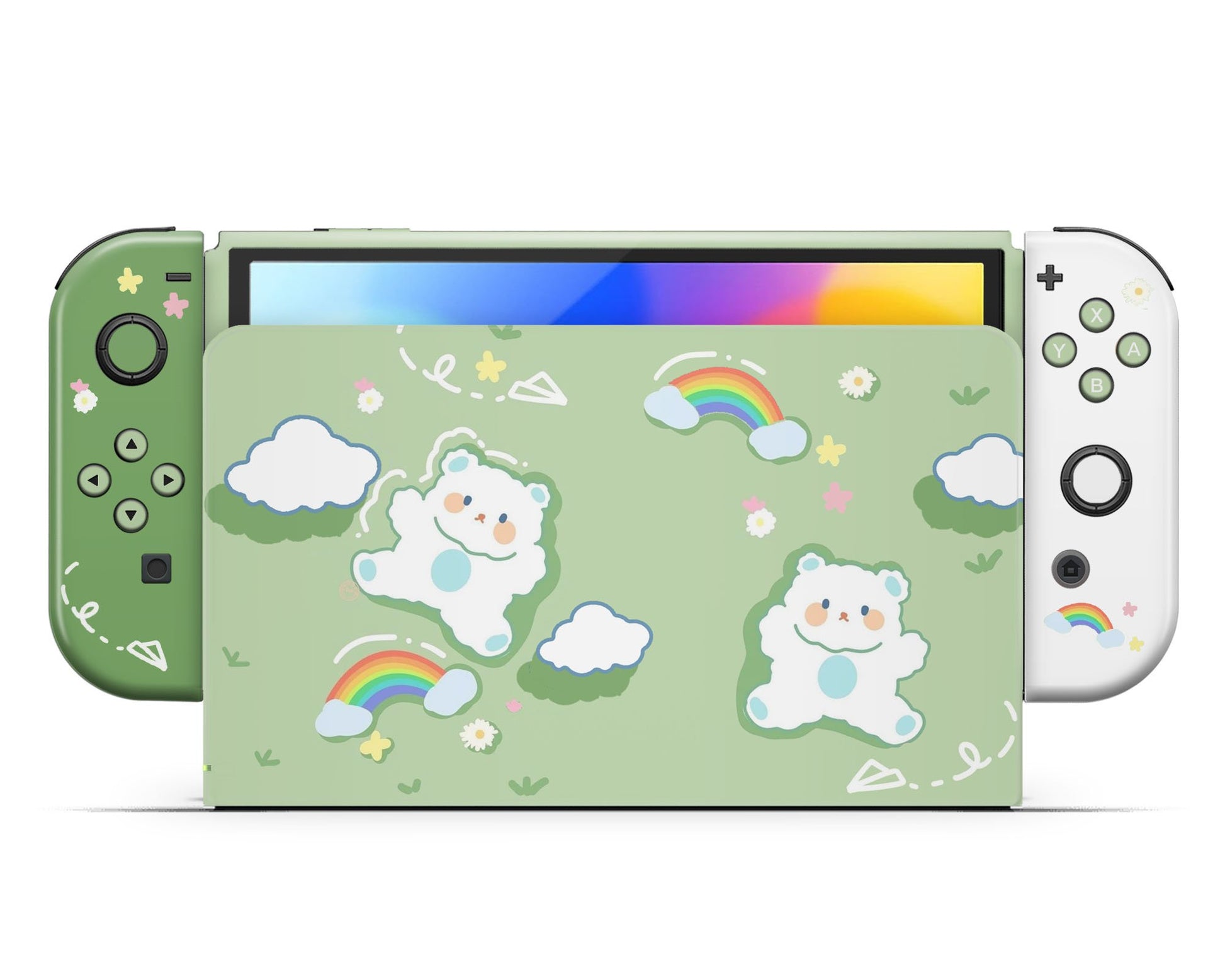 Lux Skins Nintendo Switch OLED Kawaii Green Bear Full Set Skins - Art Cute Skin