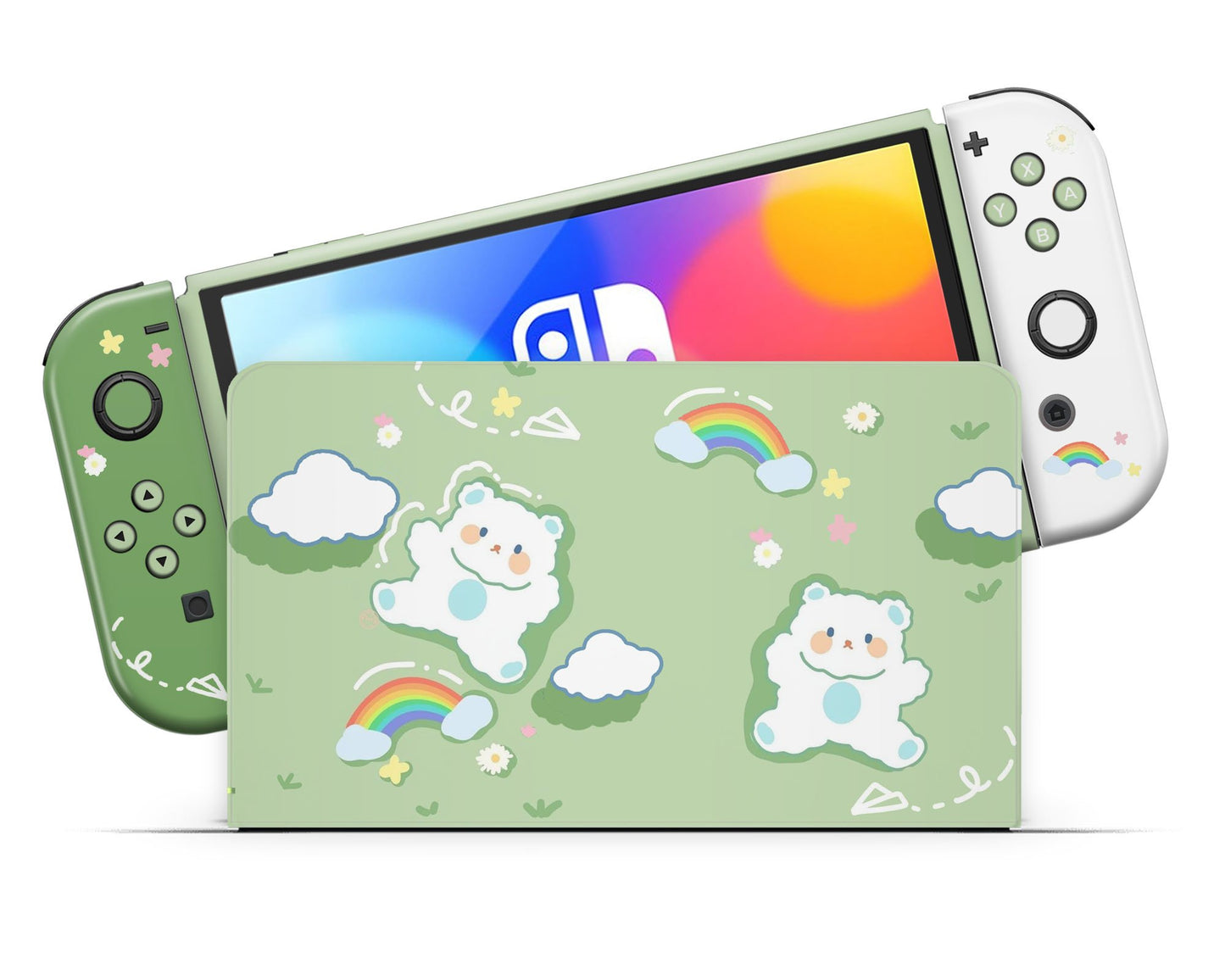 Lux Skins Nintendo Switch OLED Kawaii Green Bear Full Set Skins - Art Cute Skin