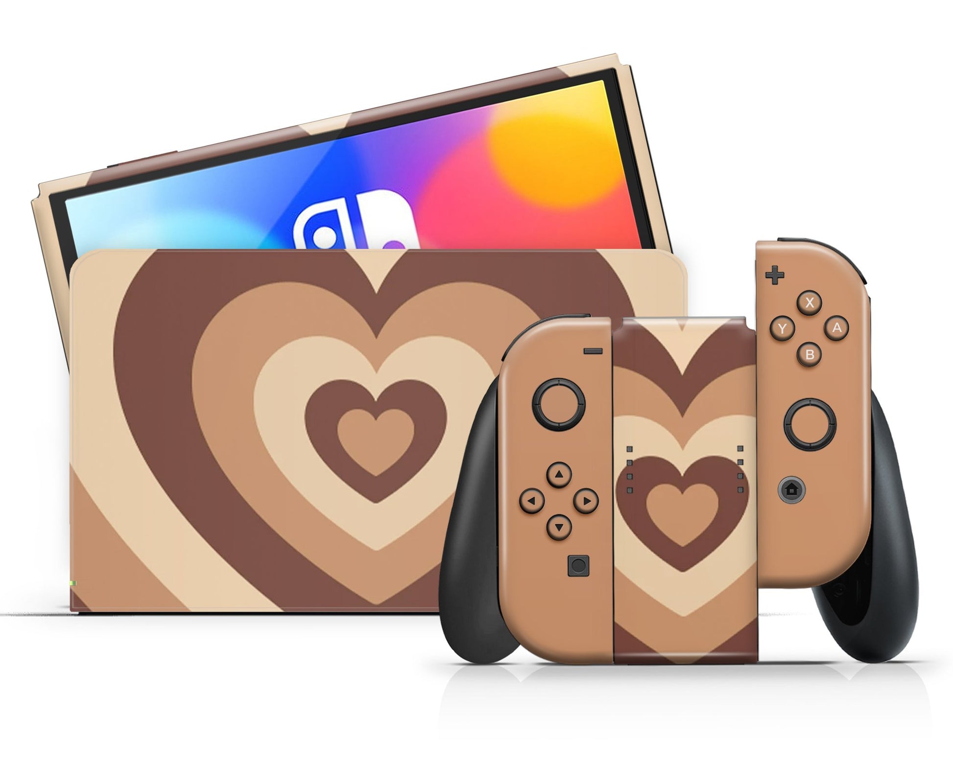 Lux Skins Nintendo Switch OLED Latte Retro Hearts Full Set Skins - Art Solid Colours Skin