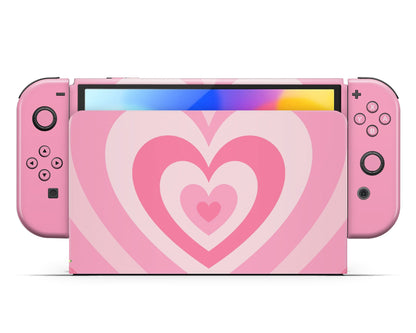 Pink Retro Hearts Nintendo Switch OLED Skin