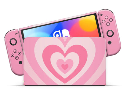 Pink Retro Hearts Nintendo Switch OLED Skin