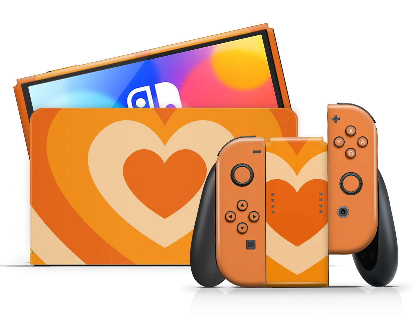 Lux Skins Nintendo Switch OLED Pumpkin Latte Retro Hearts Full Set Skins - Art Solid Colours Skin