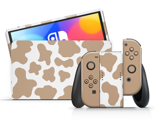 Lux Skins Nintendo Switch OLED Coffee Latte Cow Print Classic no logo Skins - Art Animals Skin