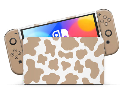 Coffee Latte Cow Print Nintendo Switch OLED Skin