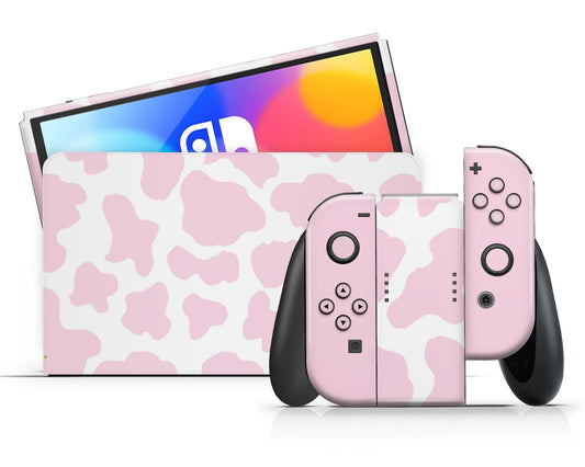 Lux Skins Nintendo Switch OLED Strawberry Milk Cow Print Classic no logo Skins - Art Animals Skin