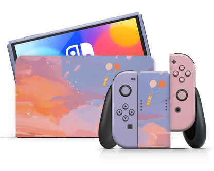 Lux Skins Nintendo Switch OLED Hazy Sunset Full Set Skins - Art Clouds Skin