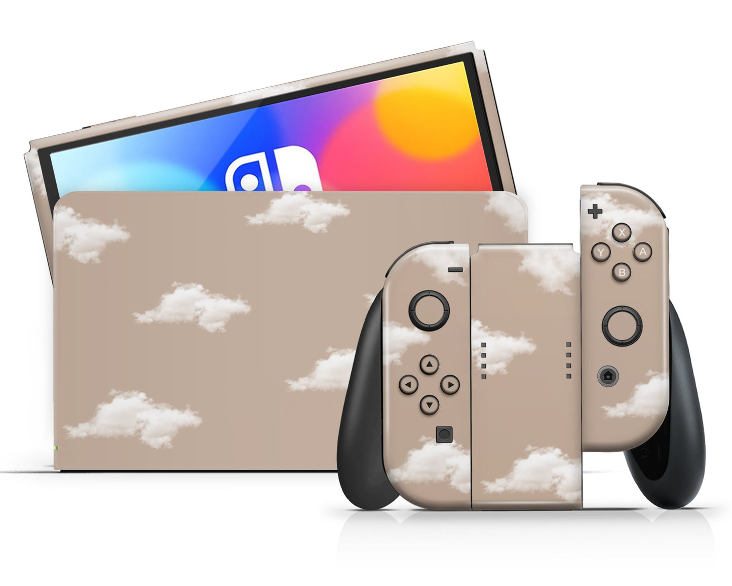 Lux Skins Nintendo Switch OLED Beige Clouds Full Set Skins - Art Clouds Skin