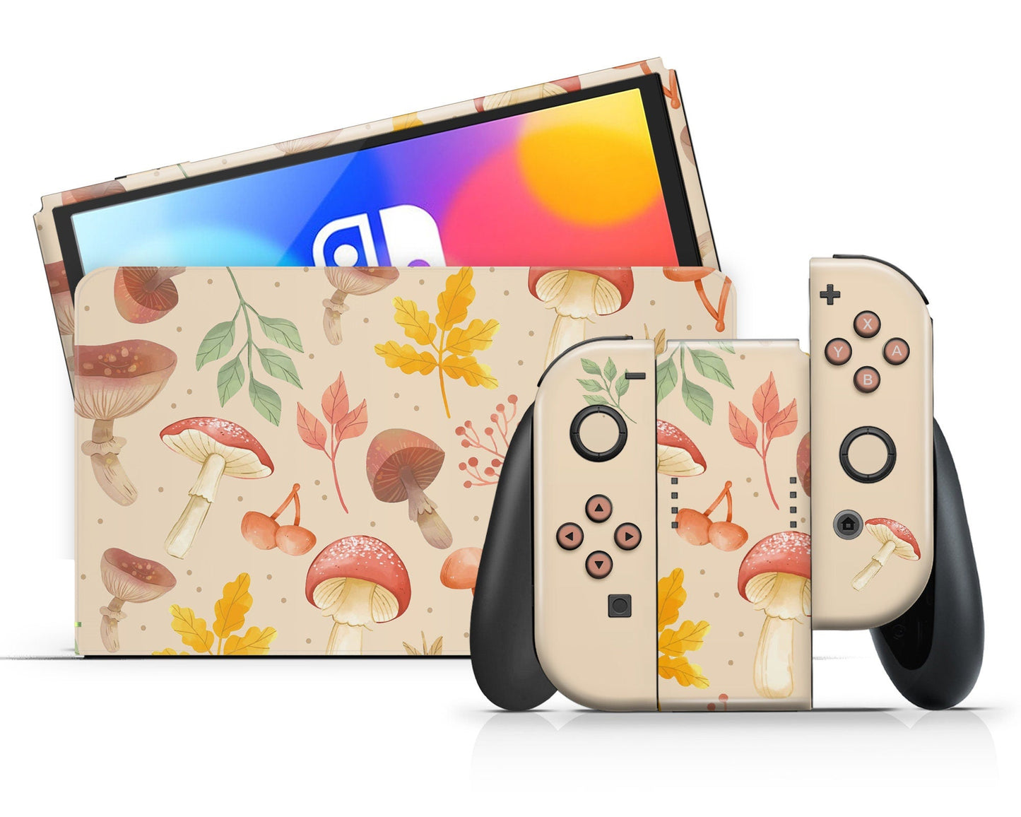 Lux Skins Nintendo Switch OLED Beige Mushroom Forest Classic no logo Skins - Art Floral Skin