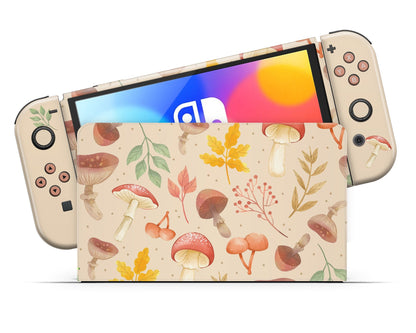 Lux Skins Nintendo Switch OLED Beige Mushroom Forest Classic no logo Skins - Art Floral Skin