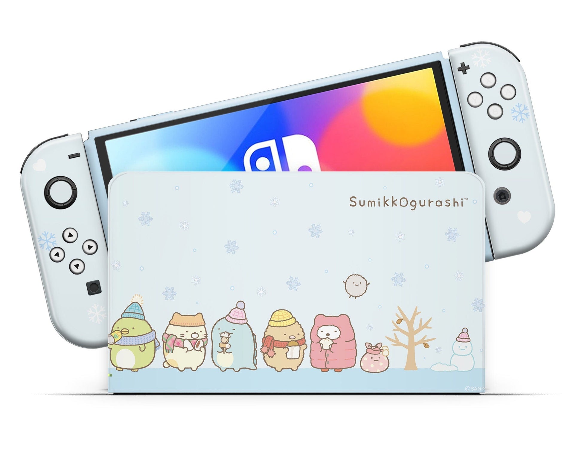 Lux Skins Nintendo Switch OLED Sumikko Gurashi Winter Snow Blue Full Set Skins - Pop culture Sumikko Gurashi Skin