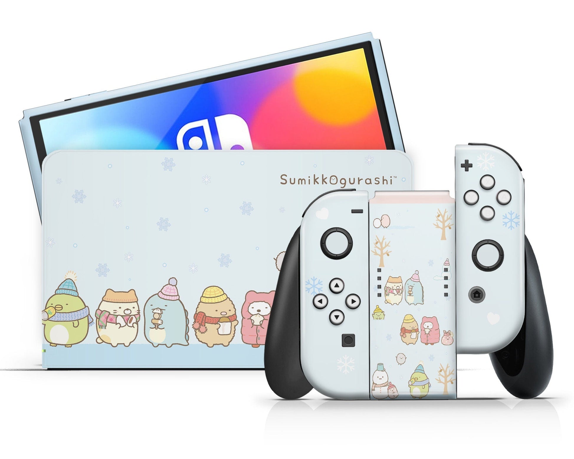 Lux Skins Nintendo Switch OLED Sumikko Gurashi Winter Snow Blue Full Set Skins - Pop culture Sumikko Gurashi Skin