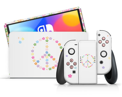 Lux Skins Nintendo Switch OLED Floral Peace Sign Full Set Skins - Art Floral Skin