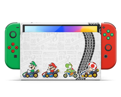 Lux Skins Nintendo Switch OLED Mario Kart Full Set +Tempered Glass Skins - Pop culture Mario Skin