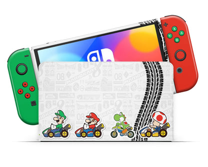 Lux Skins Nintendo Switch OLED Mario Kart Full Set +Tempered Glass Skins - Pop culture Mario Skin