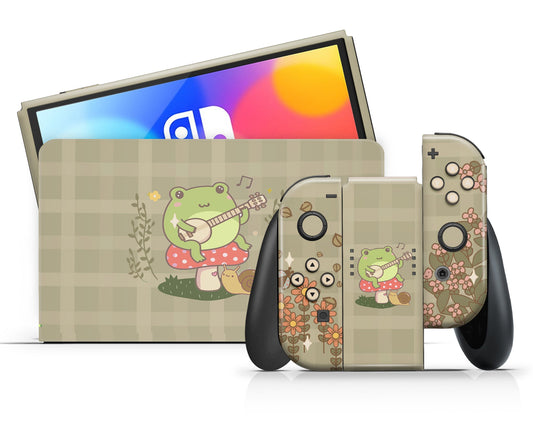 Lux Skins Nintendo Switch OLED Green Frog Mushroom Cottagecore Full Set Skins - Art Animals Skin