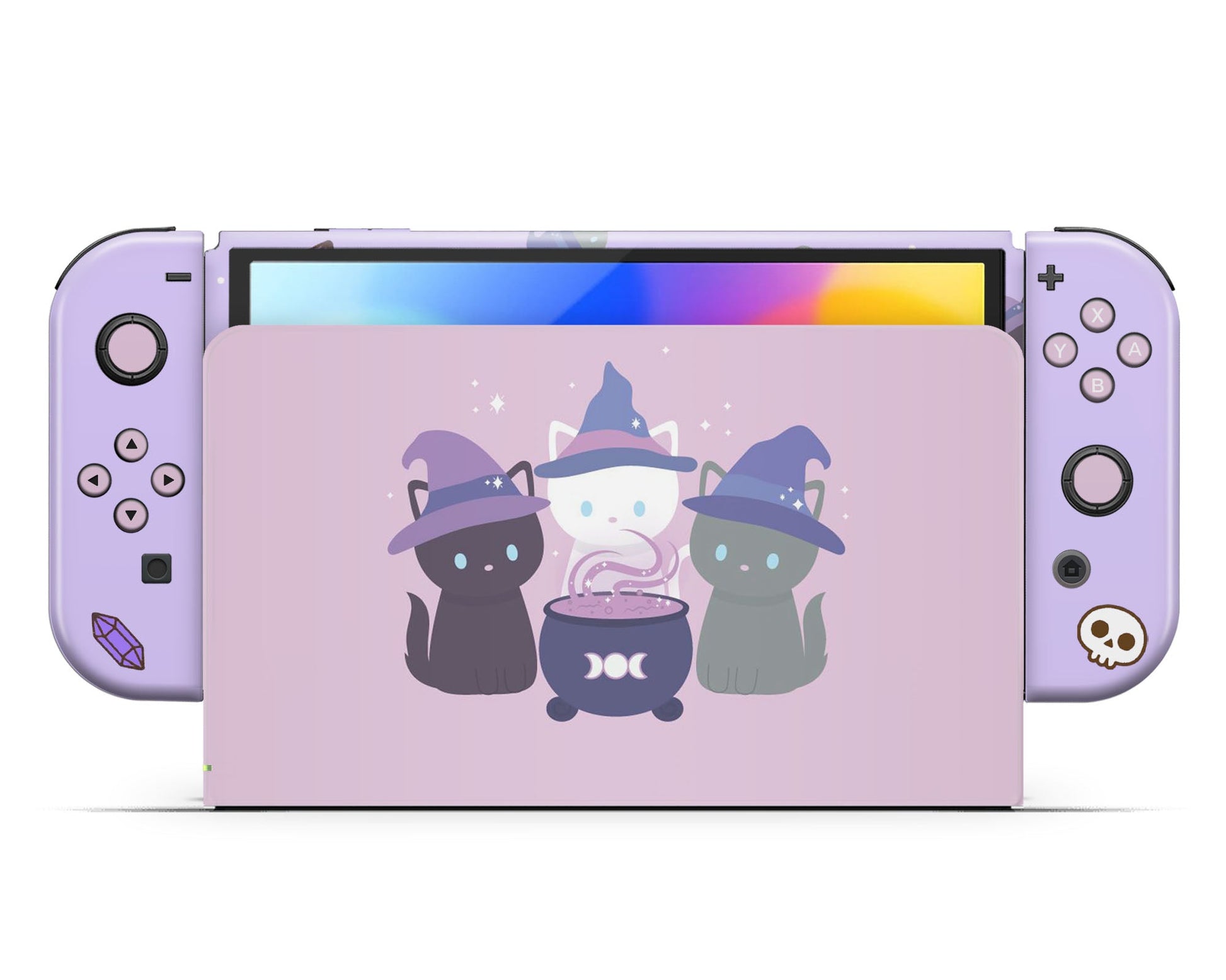 Lux Skins Nintendo Switch OLED Cute Kitty Cat Witch Trio Full Set +Tempered Glass Skins - Art Animals Skin