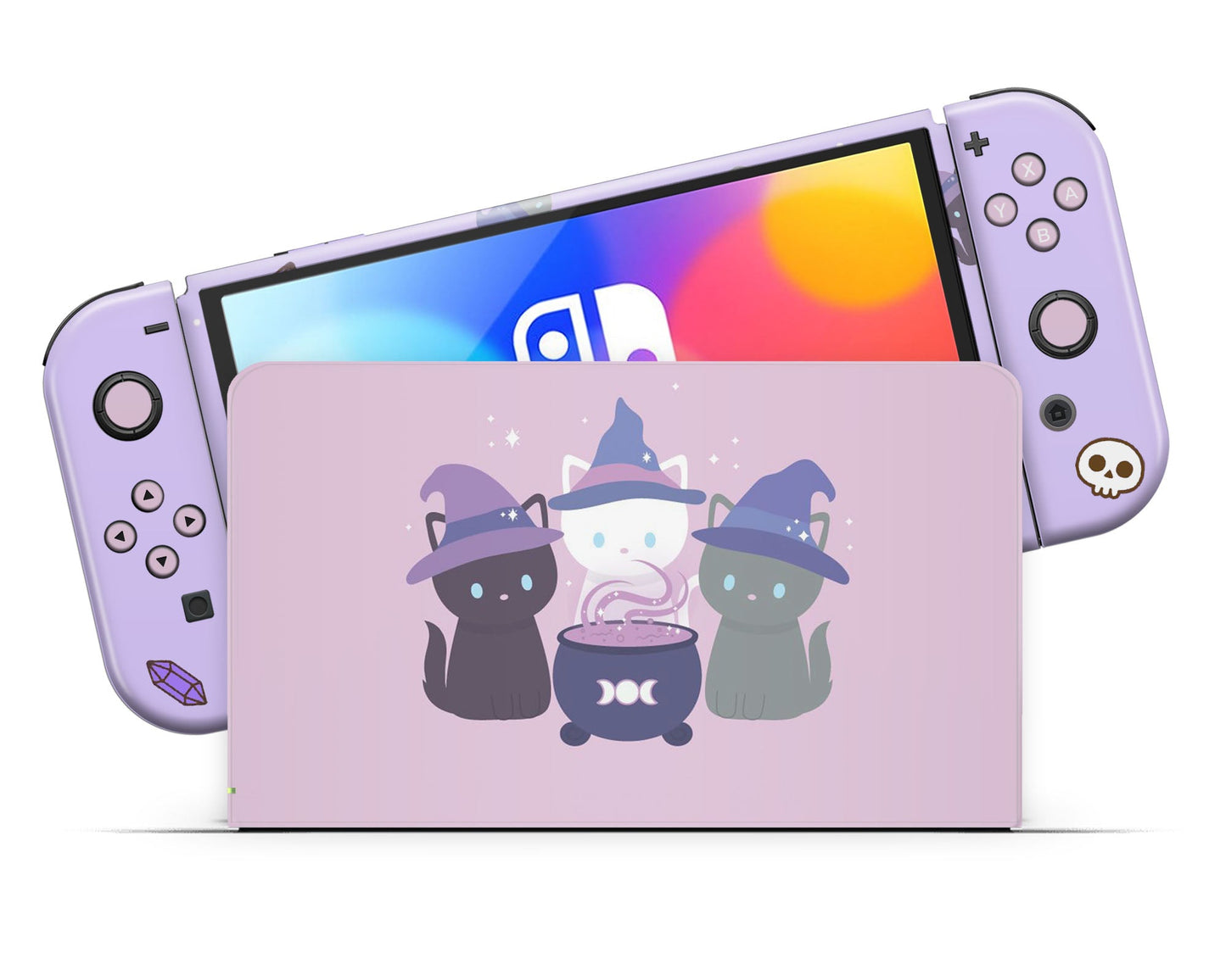 Lux Skins Nintendo Switch OLED Cute Kitty Cat Witch Trio Full Set Skins - Art Animals Skin