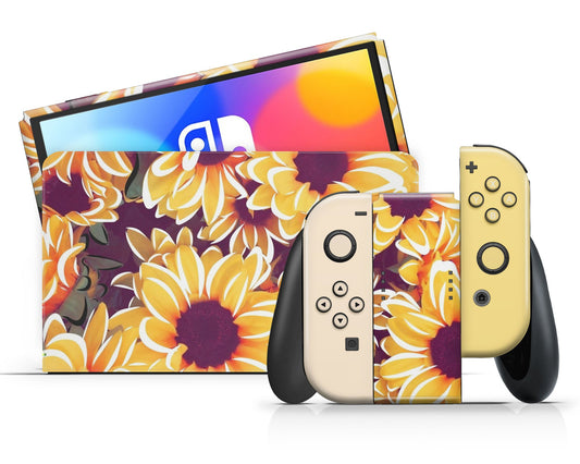 Lux Skins Nintendo Switch OLED Sunflower Daisy Full Set Skins - Art Floral Skin