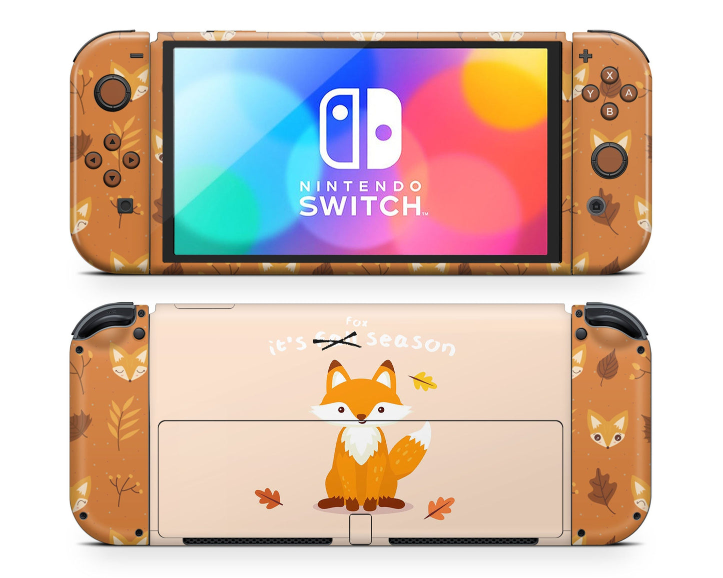 Lux Skins Nintendo Switch OLED It's Fall Season Cute Fox Full Set Skins - Art Animals Skin