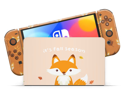 Lux Skins Nintendo Switch OLED It's Fall Season Cute Fox Full Set Skins - Art Animals Skin