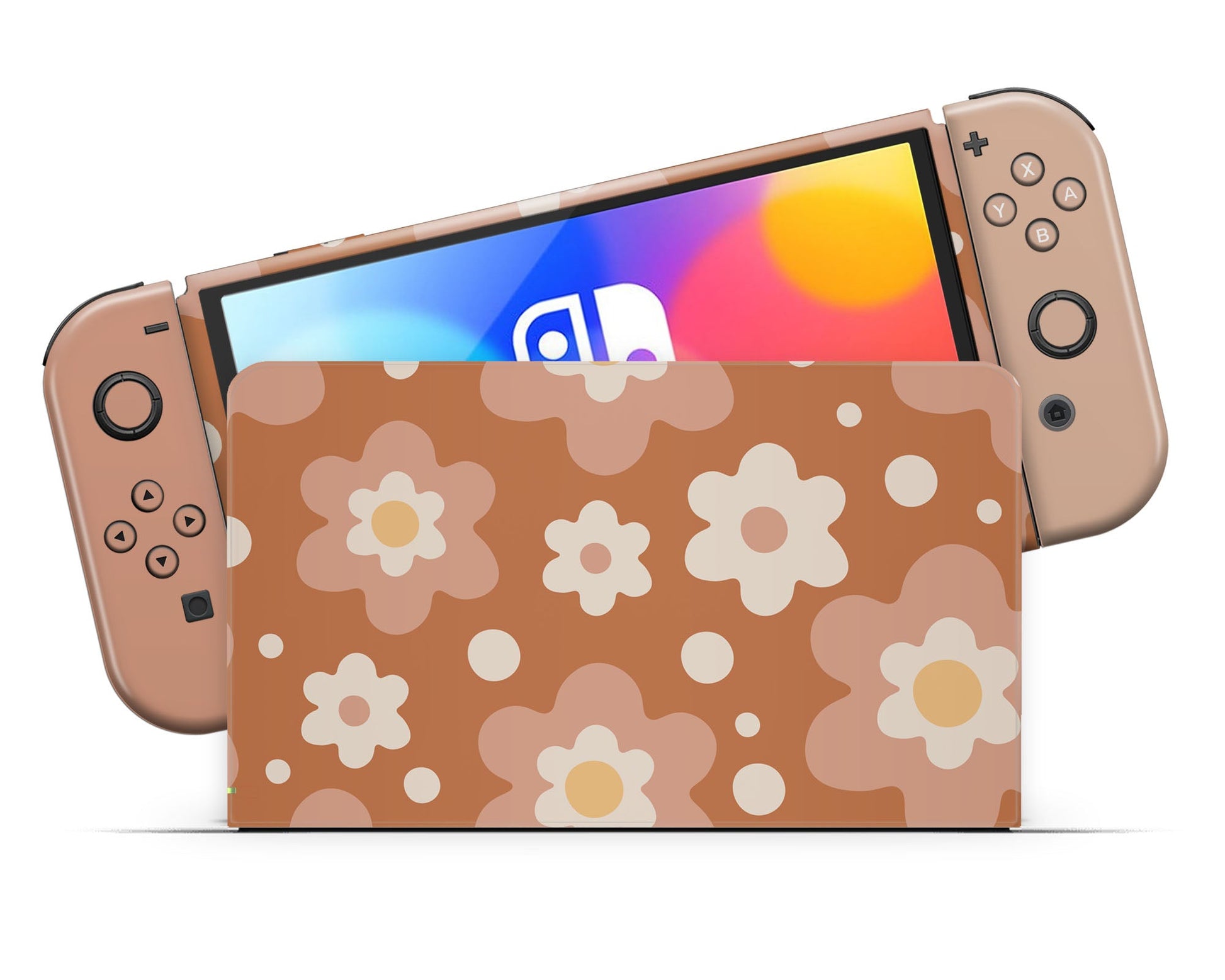 Lux Skins Nintendo Switch OLED Retro 80s Floral Beige Classic no logo Skins - Art Floral Skin