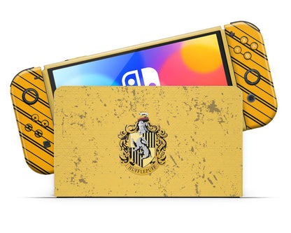 Lux Skins Nintendo Switch OLED Harry Potter Hufflepuff Full Set +Tempered Glass Skins - Pop culture Harry Potter Skin