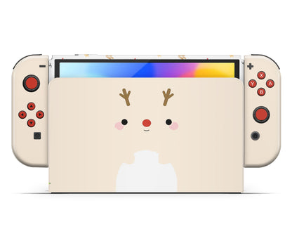 Lux Skins Nintendo Switch OLED Cute Rudolph Reindeer Full Set +Tempered Glass Skins - Art Animals Skin