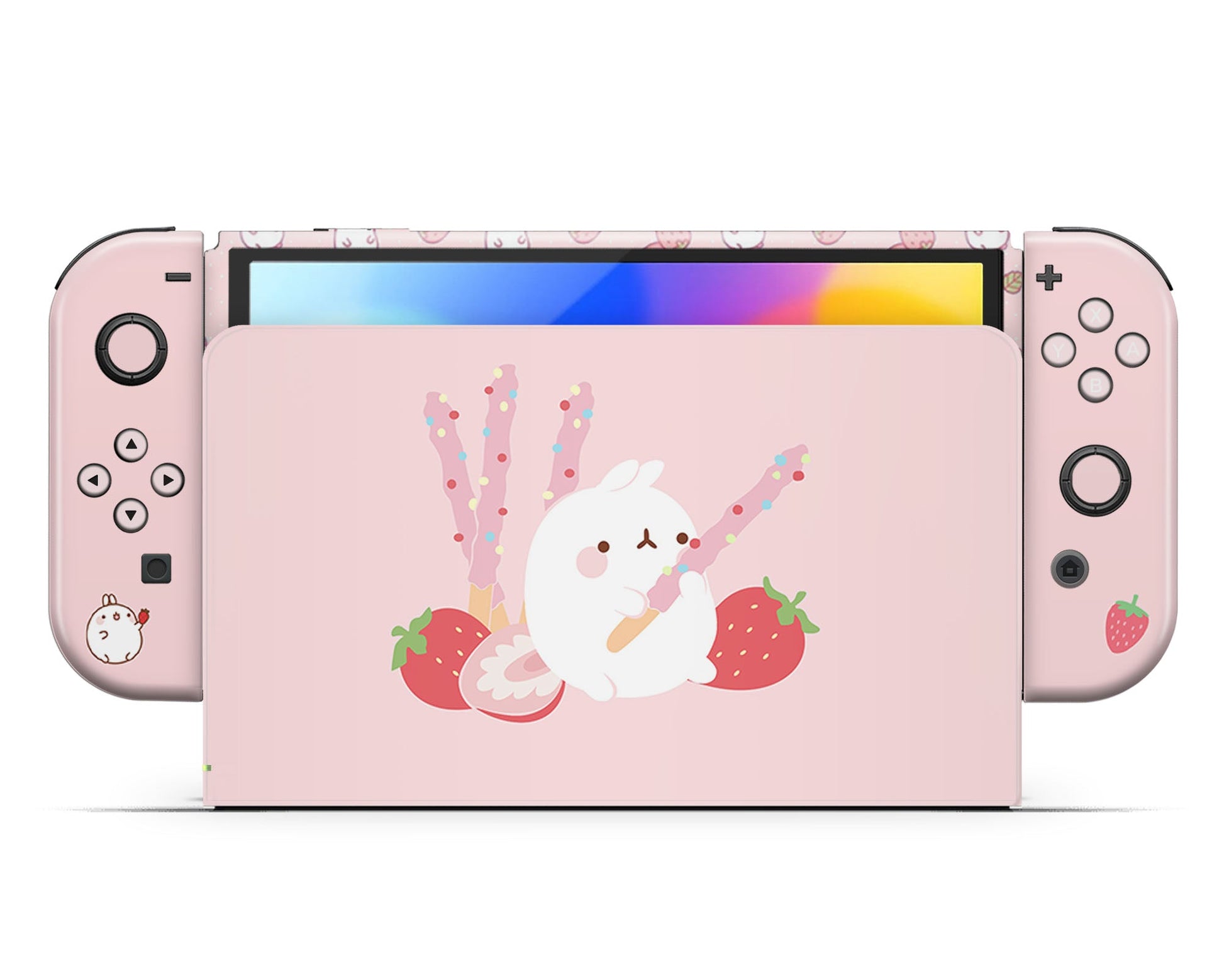 Lux Skins Nintendo Switch OLED Pink Pastel Molang Bunny Rabbit Full Set +Tempered Glass Skins - Pop culture Molang Skin