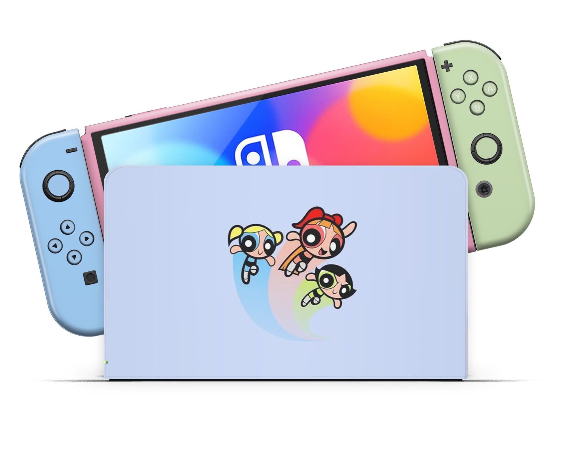 Lux Skins Nintendo Switch OLED Powerpuff Girls Pastel Blue Full Set Skins - Pop culture Powerpuff Girls Skin