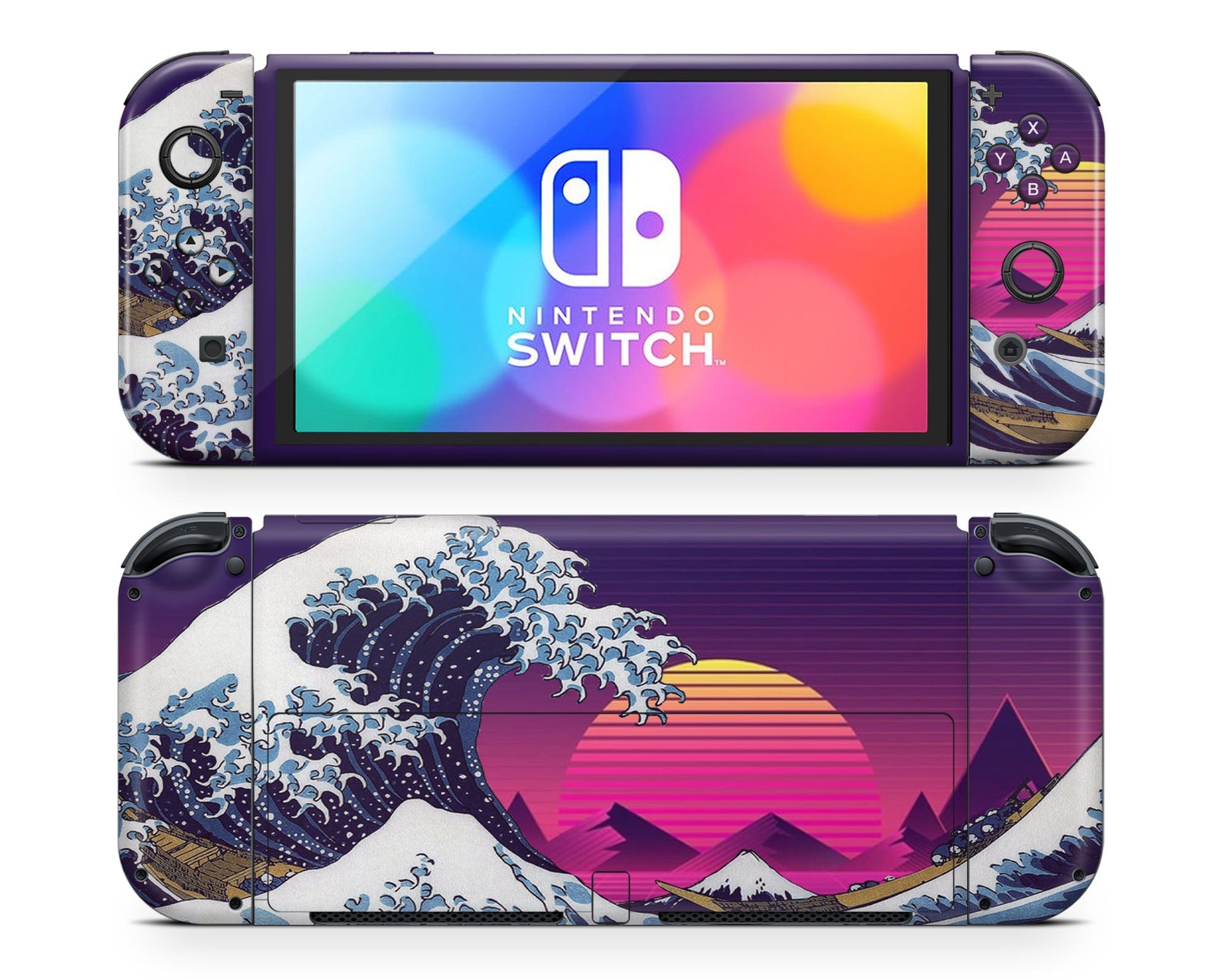 Lux Skins Nintendo Switch OLED Great Wave off Kanagawa Pink Retrowave Full Set Skins - Art Artwork Skin