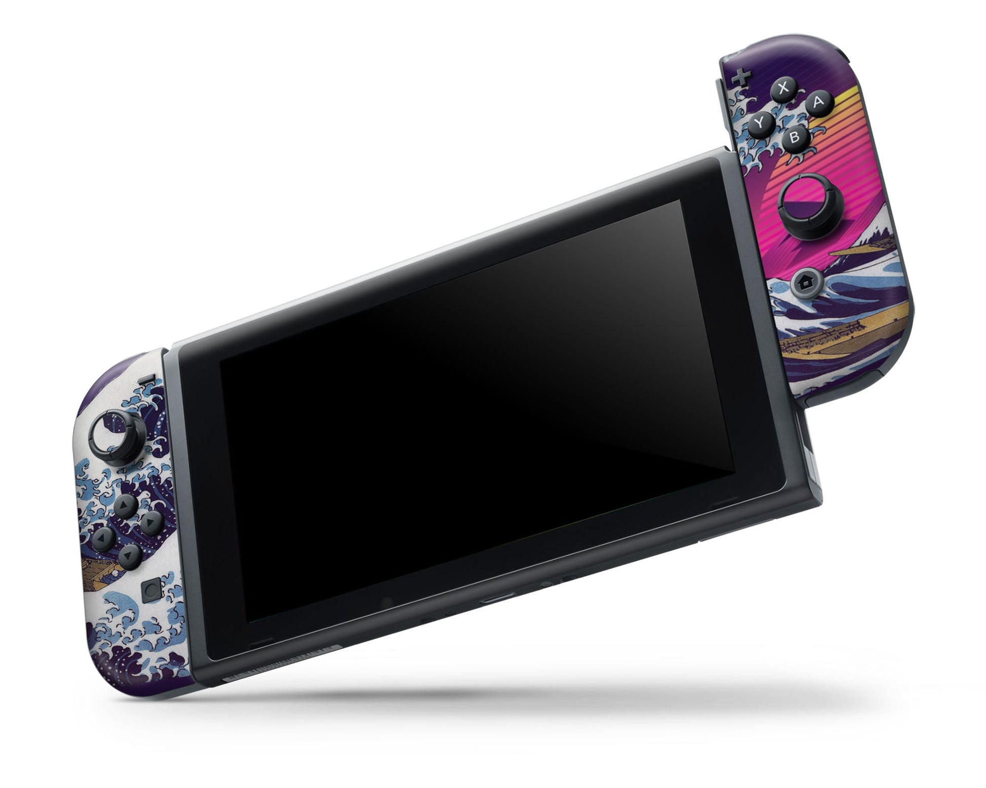 Lux Skins Nintendo Switch OLED Great Wave off Kanagawa Pink Retrowave Full Set +Tempered Glass Skins - Art Artwork Skin