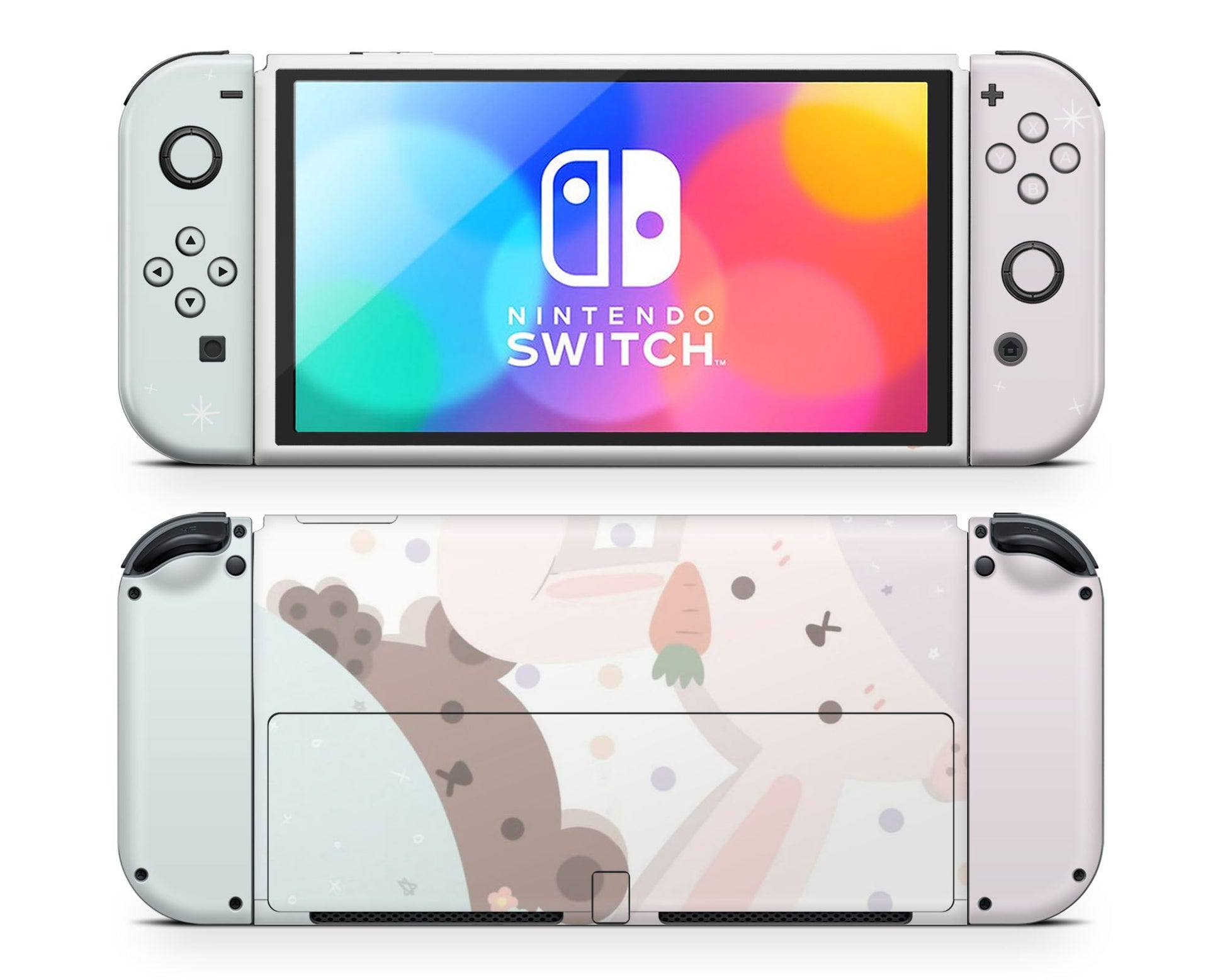 Lux Skins Nintendo Switch OLED Bunny Rabbit Meets Bear Full Set Skins - Art Animals Skin