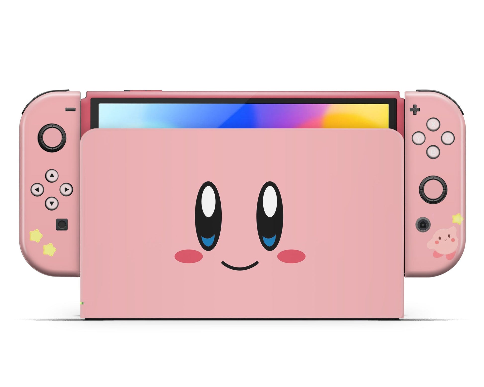 Lux Skins Nintendo Switch OLED Kirby Pastel Pink Highlights Full Set +Tempered Glass Skins - Pop culture Kirby Skin