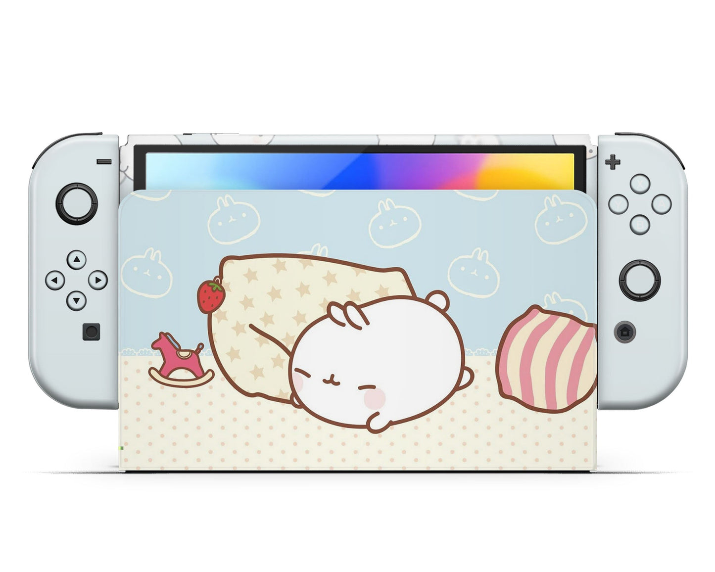 Lux Skins Nintendo Switch OLED Blue Pastel Molang Bunny Rabbit Full Set +Tempered Glass Skins - Pop culture Molang Skin