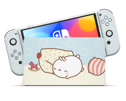 Lux Skins Nintendo Switch OLED Blue Pastel Molang Bunny Rabbit Full Set Skins - Pop culture Molang Skin