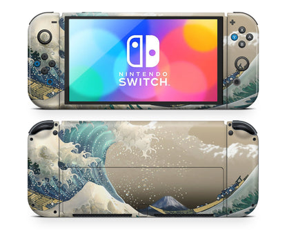 Lux Skins Nintendo Switch OLED Great Wave off Kanagawa Retrowave Full Set Skins - Art Artwork Skin