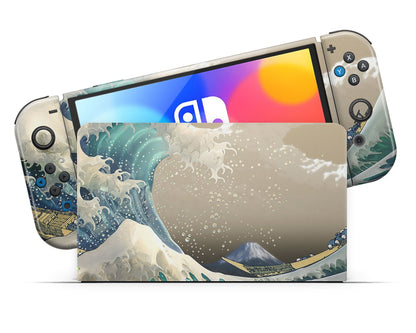 Lux Skins Nintendo Switch OLED Great Wave off Kanagawa Retrowave Full Set Skins - Art Artwork Skin