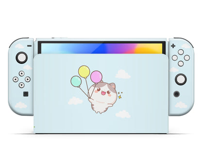 Lux Skins Nintendo Switch OLED Kitty Up in the Sky Full Set +Tempered Glass Skins - Art Animals Skin