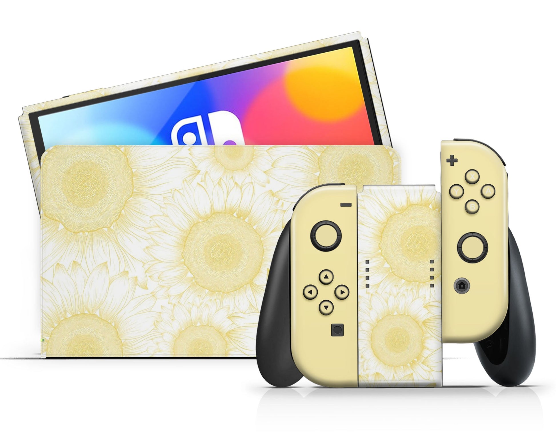 Lux Skins Nintendo Switch OLED Pale Yellow Sunflower Full Set Skins - Art Floral Skin