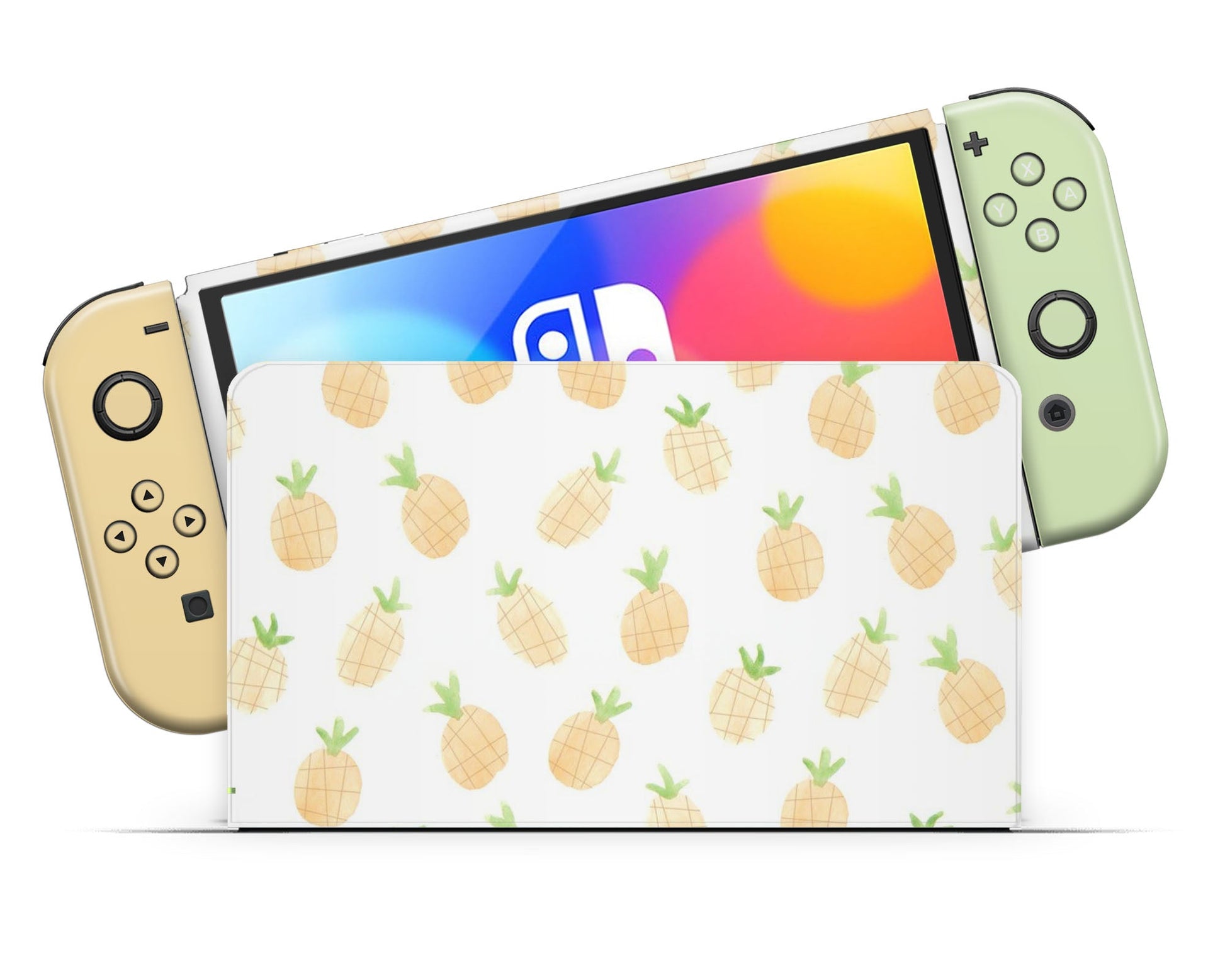 Lux Skins Nintendo Switch OLED Summer Pineapple Yellow Green Full Set Skins - Pattern Fruits Skin