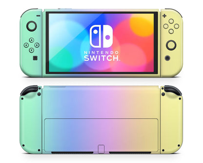 Lux Skins Nintendo Switch OLED Pastel Rainbow Gradient Full Set Skins - Solid Colours Gradient Skin