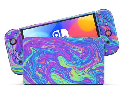 Lux Skins Nintendo Switch OLED Trippy Space Swirls Full Set Skins - Pattern Galaxy Skin