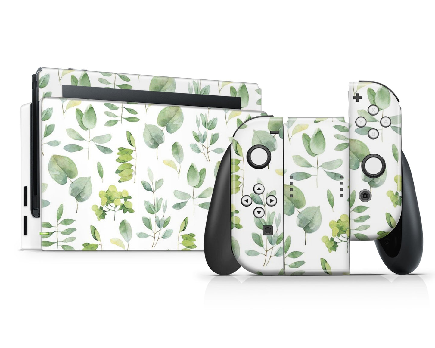 Lux Skins Nintendo Switch Watercolor Green Leaf Pattern Full Set Skins - Art Artwork Skin