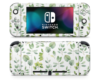 Lux Skins Nintendo Switch Watercolor Green Leaf Pattern Full Set Skins - Art Artwork Skin