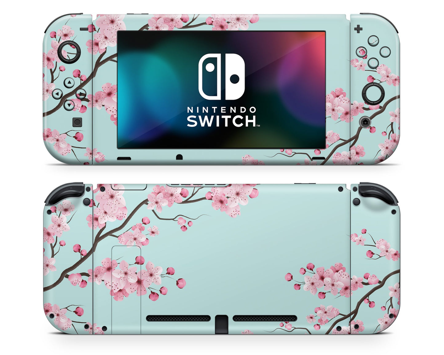 Lux Skins Nintendo Switch Cherry Blossom Teal Mint Classic no logo Skins - Art Floral Skin